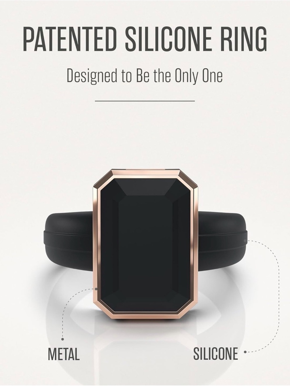 Rinfit Black Onyx Rectangular Ring with Gold Trim Silicone Rong size 6 NEW - Picture 4 of 4